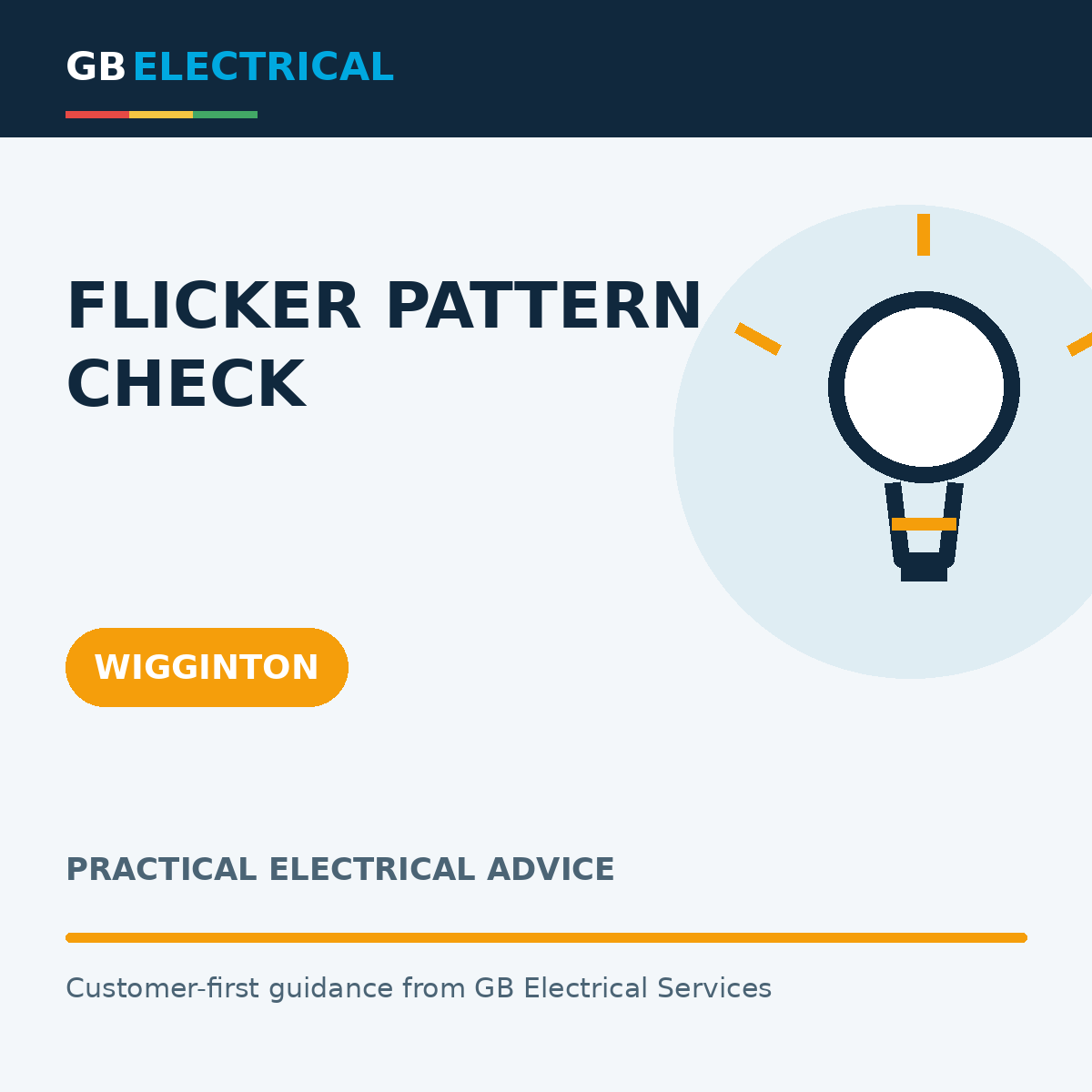 Branded flat-vector graphic with a light bulb for Flicker Pattern Check, labelled Wigginton.
