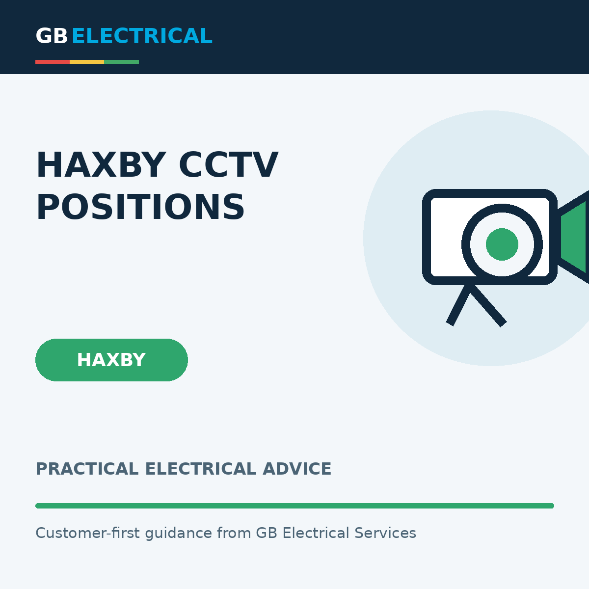 Branded flat-vector graphic with a CCTV camera for Haxby CCTV Positions, labelled Haxby.